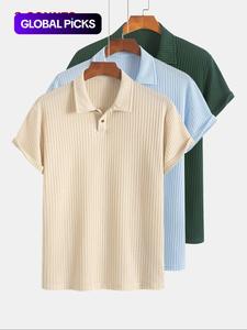 men's solid color textured knit shortsleeve polo shirt, regular fit casual short sleeve top for summer, men's clothes for daily wear, menswear, polo shirt set, plain textured polo shirt, knitted polo shirt