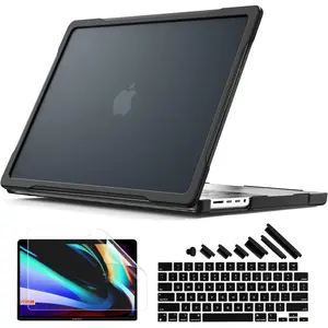 Ultimate Protection Case for  MacBook Pro 14 M4 M3 M2 Pro Max Chip 2024 2023 2021 Matte Carbon Fiber Edges Shockproof Anti-Scratch and Anti-Fingerprint with Keyboard Cover Protector,Black