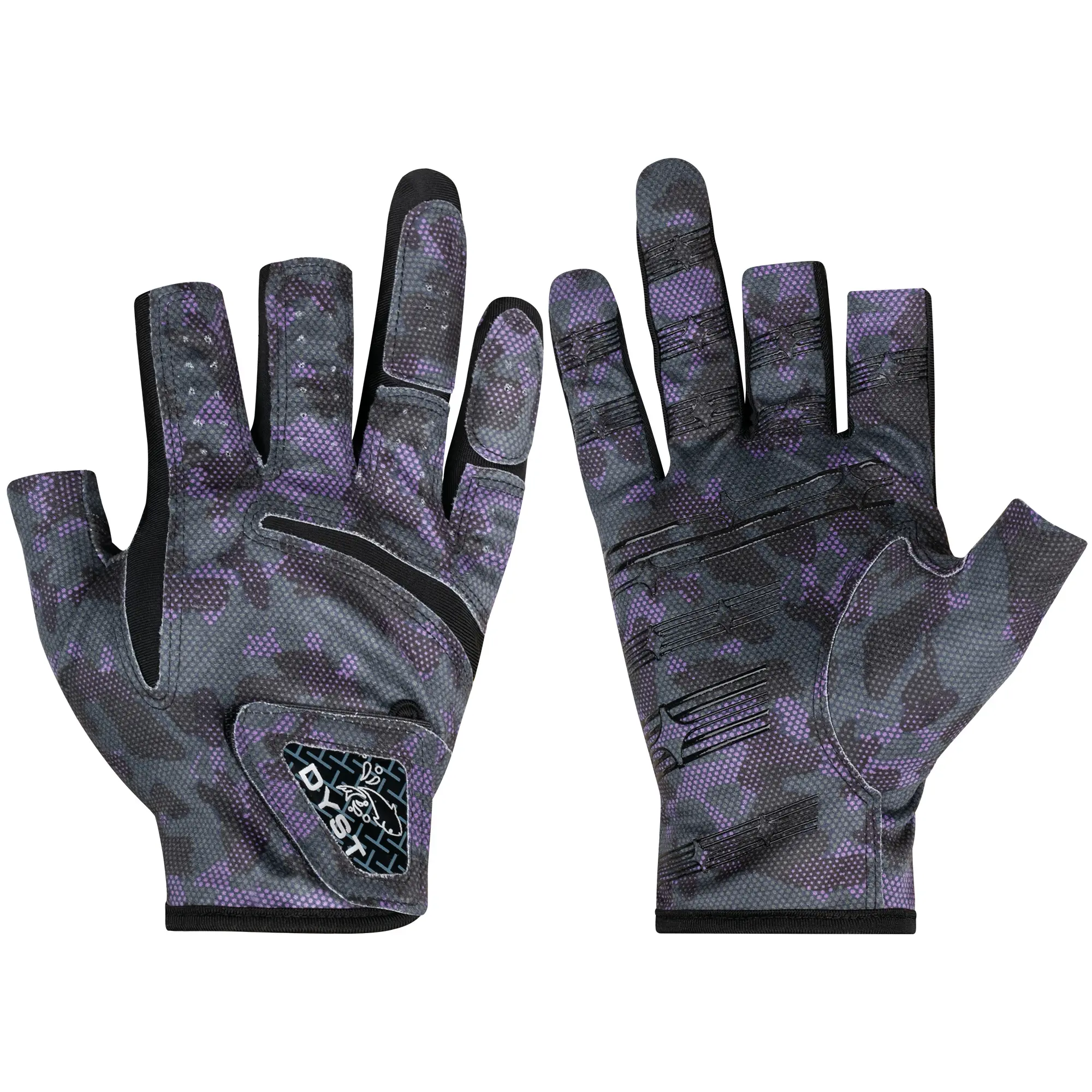 Fingerless Fishing Gloves for Men, 3‑Finger Open Tip Camo Outdoor Gloves, Non‑Slip Silicone Palm Breathable UV Protection Gloves for Fishing, Cycling, Boating Hiking