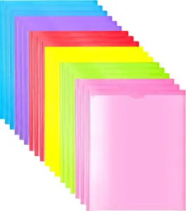 18PCS Heavy Duty 3-Pocket Plastic Folders with Clear Front Pocket, Prongs and Card Slot, Bright Colors for Letter Size Sheets