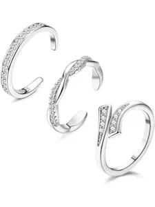 3 PCS Toe Rings for Women 925 Sterling Silver Elegant Everyday Ring Adjustable Toe Rings Open Cuff Toe Rings CZ Daisy Moonstone Ring Band Rings Beach Foot Jewelry Set