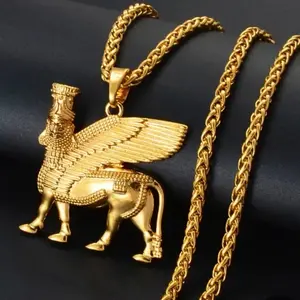Lamassu  Winged Bull Necklace Stainless Steel Gold and Silver Color with Detailed Craftsmanship and Durable Chain