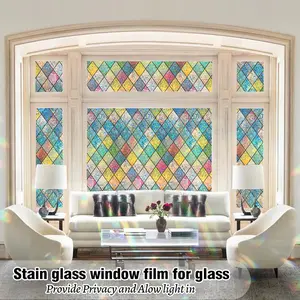 Sunshine Colorful Rainbow Stained Glass Window Film Non-Adhesive Window Privacy Film Reusable Decorative for Room (Chequered Rainbow, 17.5 X 78.7 in)