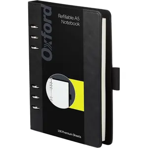 6-Ring Professional Notebook, 7 x 9 Inch, Refillable Notebook, Writing Journal, Ivory Paper, 100 Sheets, Black Faux Leather Cover (90004)