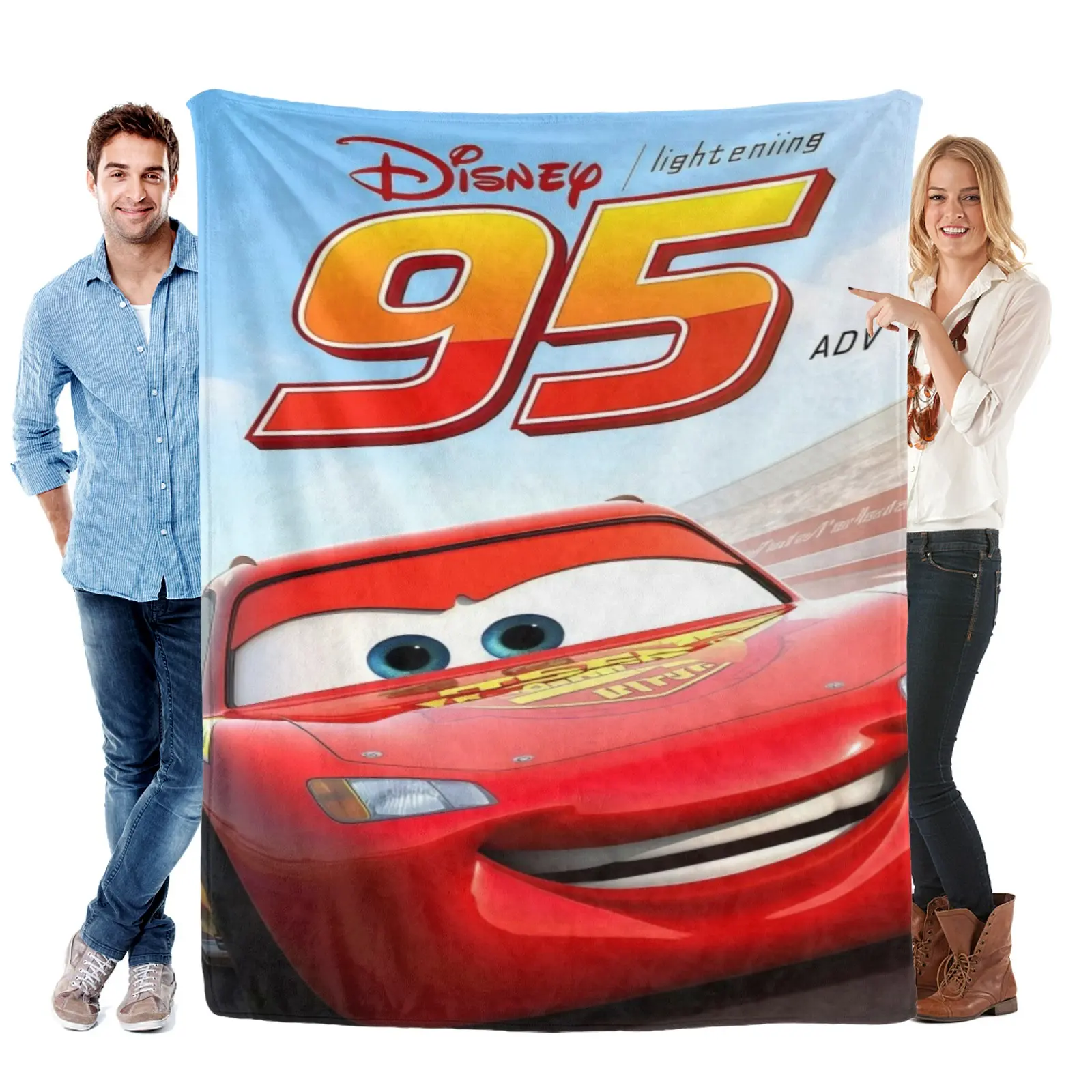 [Summervibes] Disney Lightning Mcqueen Front Portrait Blanket, Washable Flannel, Pixar Cars Blanket For Teen Bedroom Styling