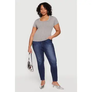 Plus Size Ribbed Knit Scoop Neck Shirt