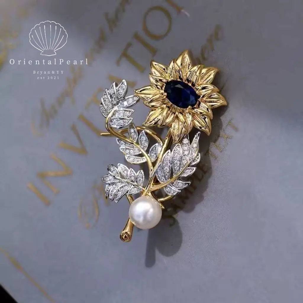 OP Brooch 01-Van Gogh's sunflower Freshwater Pearl Brooch Natural Pearl Elegant Style Brooch gift for Mom Girlfriend Wife