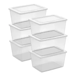 Sterilite 58Qt Storage Boxes, Clear Plastic Containers with Lid, Set of 6, White
