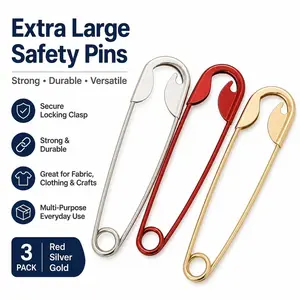 Viral TikTok 2026 Y2K Hair Accessory - Monarch Mega Safety Hairpin 3 Pack (Gold, Silver, Red) - Oversized Safety Pin Hair Clip for Women - Large No-Slip Hair Barrette for Thick Hair Easy Updos Buns - All Day Hold Hair Styling Essential - Casual, Plain