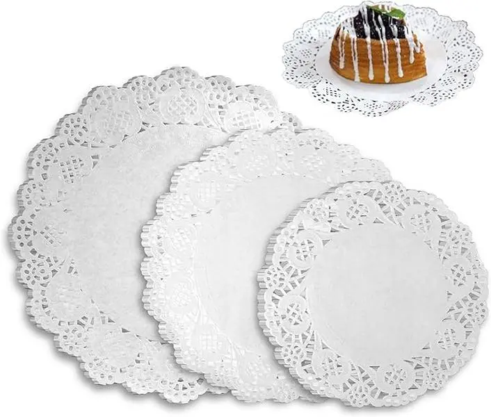 Round White Lace Look Paper Doilies, 150-Count Assorted 6.5/8.5/10.5in Sizes - Decorative Tableware for Decorating Cakes, Dinner Table Setting, Coasters