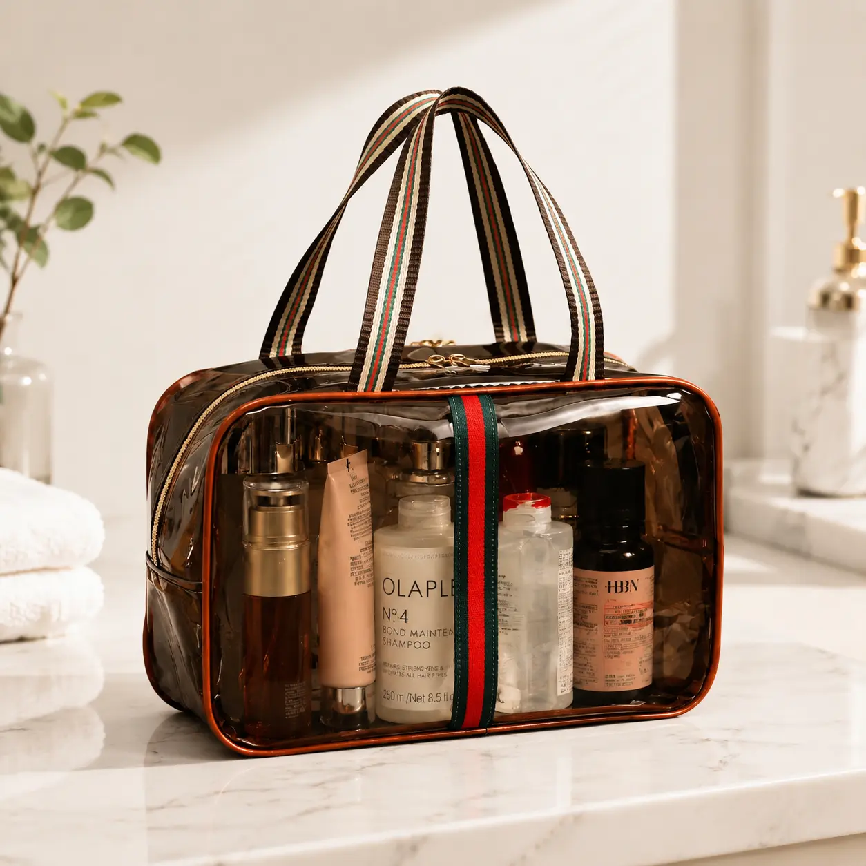 Clear Travel Toiletry Bag for Women, Travel Cosmetic Organizer with Handle, Spacious Toiletry Storage Bag for Makeup & Essentials