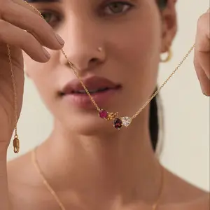 Stainless Steel Necklace Fashion Ins Ruby Collarbone Chain Versatile Zircon Inlaid Elegant Choker