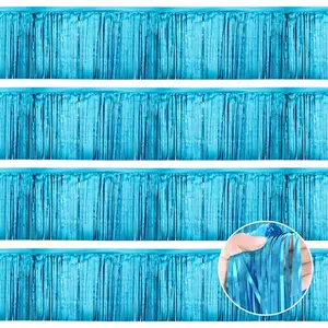 Light Blue Birthday Decorations Tinsel Garland Parade Float Decorations for Trailer 4Pack 12FT Under The Sea Party Decor Ceiling Fringe Banner Backdrop for Streamers Party Decorations