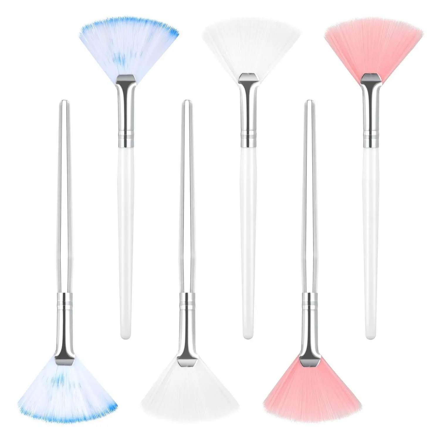 6Pcs Face Brush for Mask, Soft Fan Facial Brushes Esthetician for Women to Apply Skincare Face Mud Clay-Mask Brush Application, Fluffy Design Ideal for Mask & Makeup, Pink White Blue