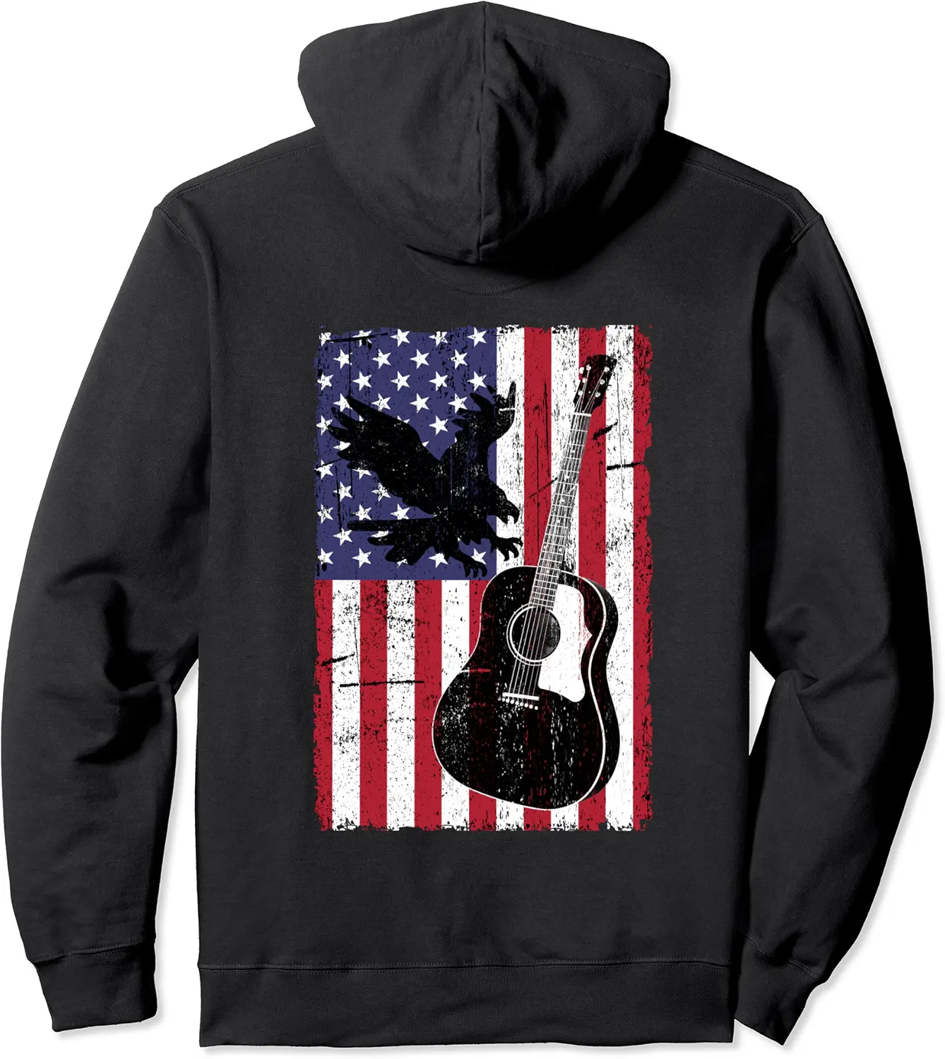 US Flag Acoutic Guitar Shirt American Eagle Distressed Gift Pullover Hoodie - Briannama Shop 87B08TXT7JQK