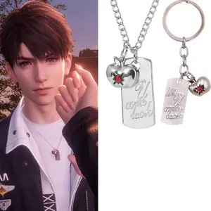 2Pcs/Set Game Love and Deepspace Caleb Necklace Keychain Creative Summer Day Apple Square Clavicle Bag Charms Women Pendant