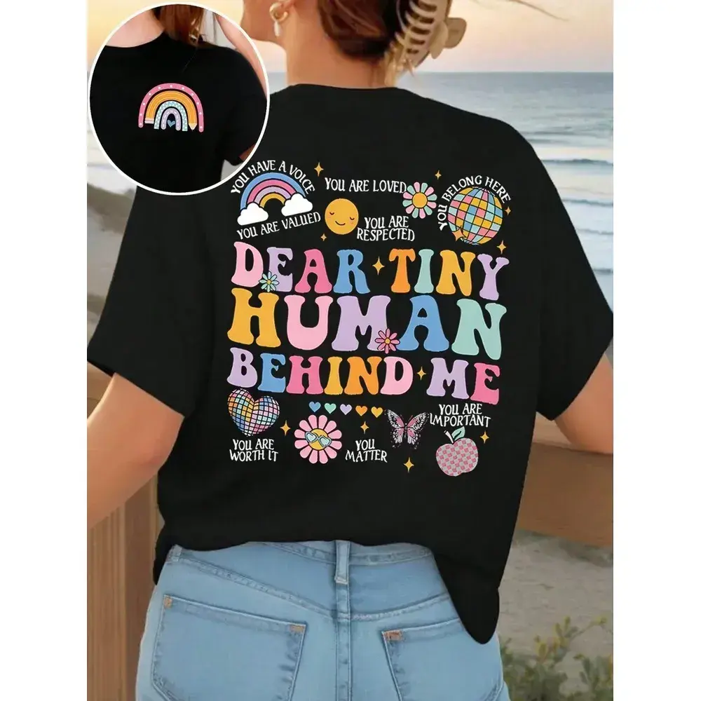 Howell casual versatile beach T-shirt with letter print, suitable for spring and summer, comfortable and stretchy black
