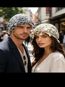 2-Pack Floral Headscarves, Camouflage Fringe Hat, Dual-Layer Arabic Scarf, Hip-Hop Twist Tail Cap, Unisex Hair Accessories