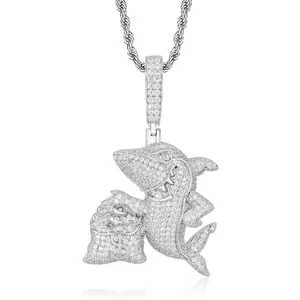 【#P915】Shark Swallowing Wealth Pendant UCCIYO 18k Gold-Plated Lab-Created Moissanite S925 Sterling Silver Moissanite Pendant Necklace For Women Men Hip Hop Jewelry Gift