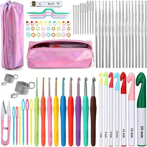 87 Pcs Crochet Hooks Set, Aluminum Crochet Hooks, Ergonomic Crochet Needles and Stitch Markers, Crochet Needle Kit with Case for Sewing DIY Craft, Extra Long  Knitting Needles