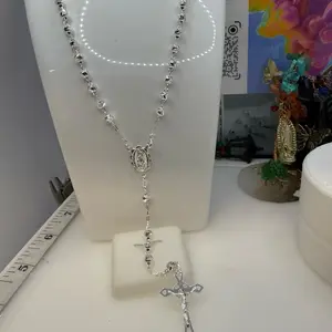 925 sterling silver rosary 28”high quality solid Mexican silver 5mm)) Rosario de plata Mexicana Alta calidad 28”pulgadas de largo solido
