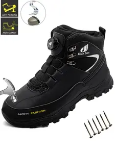Steel Toe Shoes for Men Lightweight Breathable Comfortable Rotary Buckle Slip Resistant Safety Work Sneakers, Industrial Work Footwear, Non Slip Shoes Work, Puncture Proof Anti-smash Water Resistant Shoes