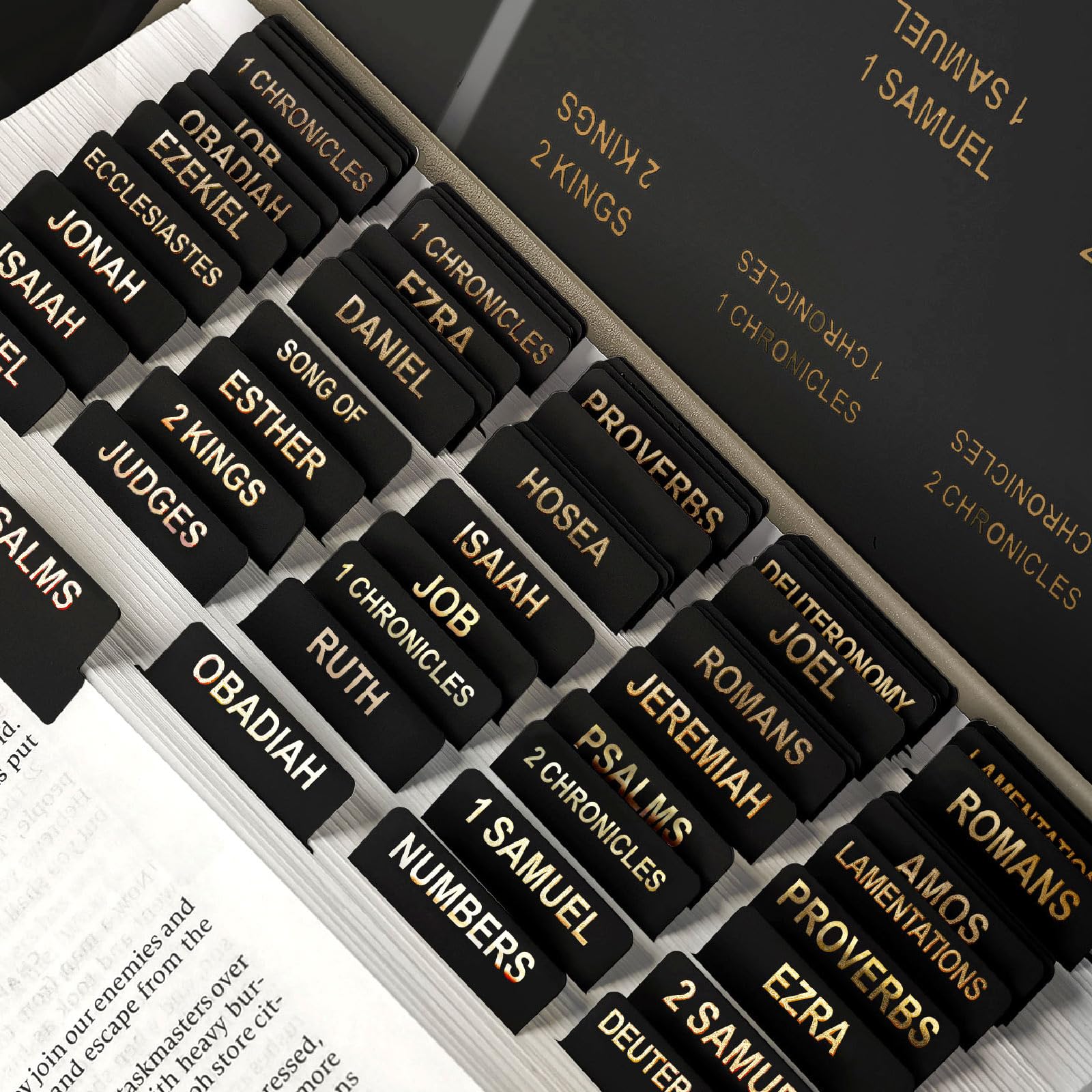 SKYDUE 100 Laminated Gold Foil Bible Tabs, Large Print Bold Text Durable Repositionable Easy-to-Apply Index Dividers for New & Old Testament, Elegant Family Gift for All Ages (Office Stationery) SKYDUE 100 Laminated Gold Foil Bible Tabs, Large Print Bold Text Durable Repositionable Easy-to-Apply Index Dividers for New & Old Testament, Elegant Family Gift for All Ages (Office Stationery)