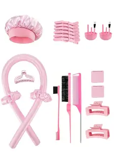26pcs no heat curling iron spa hairdressing set for women's home DIY hairdressing tool set includes makeup comb, duckbill clip, makeup mirror, curling iron, hair clip, headband, and spa tool set combination