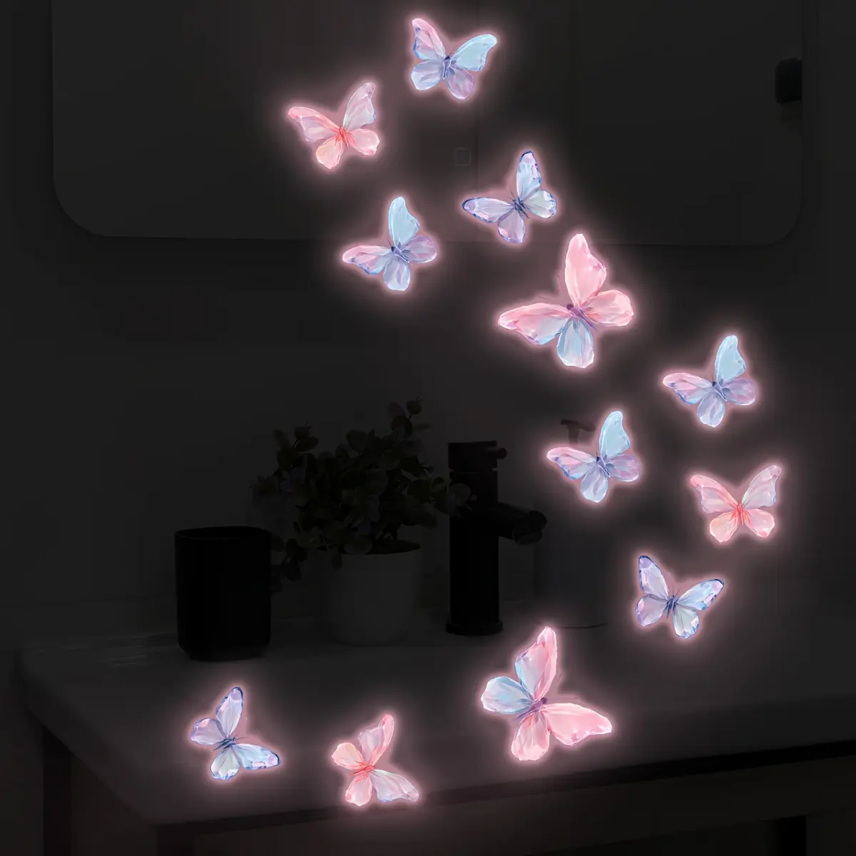 5pcs Self-Adhesive Glow-in-the-Dark Butterfly Wall Stickers Suitable for Rooms, Self-Lit Removable PVC Decals with Glow, Peel & Stick (No Glue) for Walls, Doors, - Sparkling Nightlight Decor