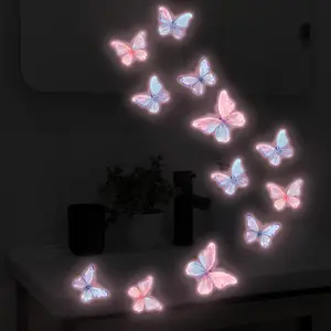 5pcs Self-Adhesive Glow-in-the-Dark Butterfly Wall Stickers Suitable for Rooms, Self-Lit Removable PVC Decals with Glow, Peel & Stick (No Glue) for Walls, Doors, - Sparkling Nightlight Decor
