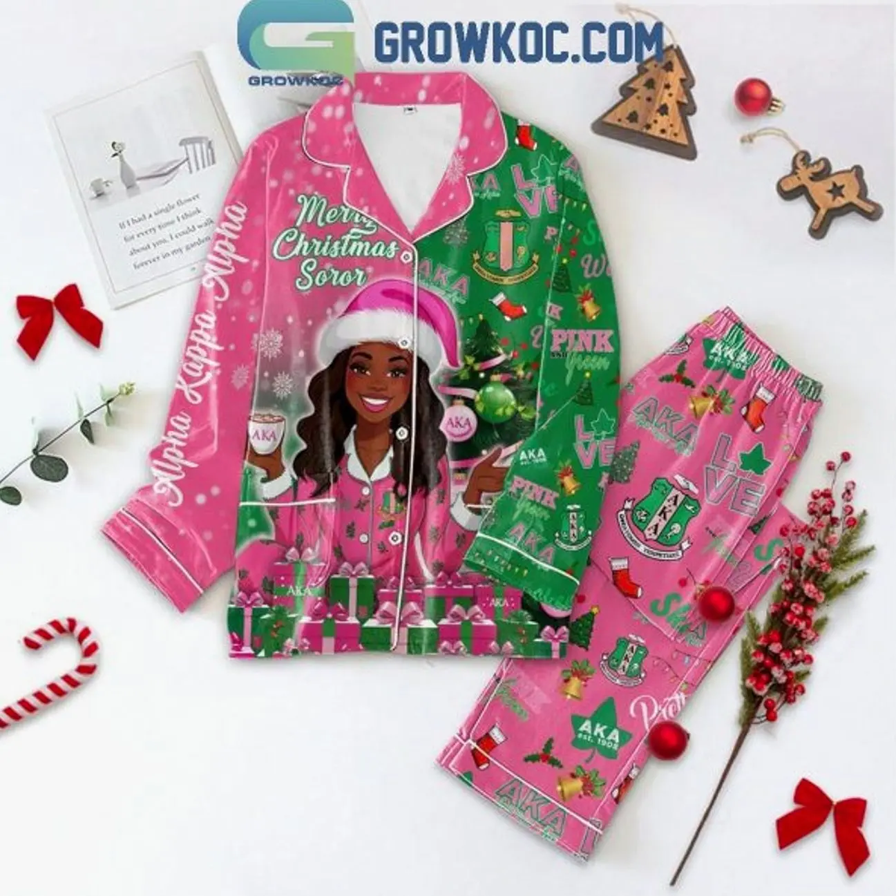 Alpha Kappa Alpha Merry Christmas Soror 2024 Polyester Pajamas Set