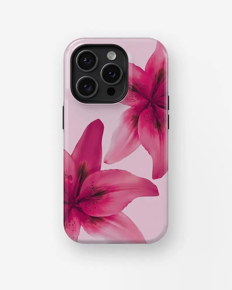 TIGER LILY Tough Designer Case – Pink Flower Phone Case | iPhone 11 12 13 14 15 16 X XR XS Pro Max Plus