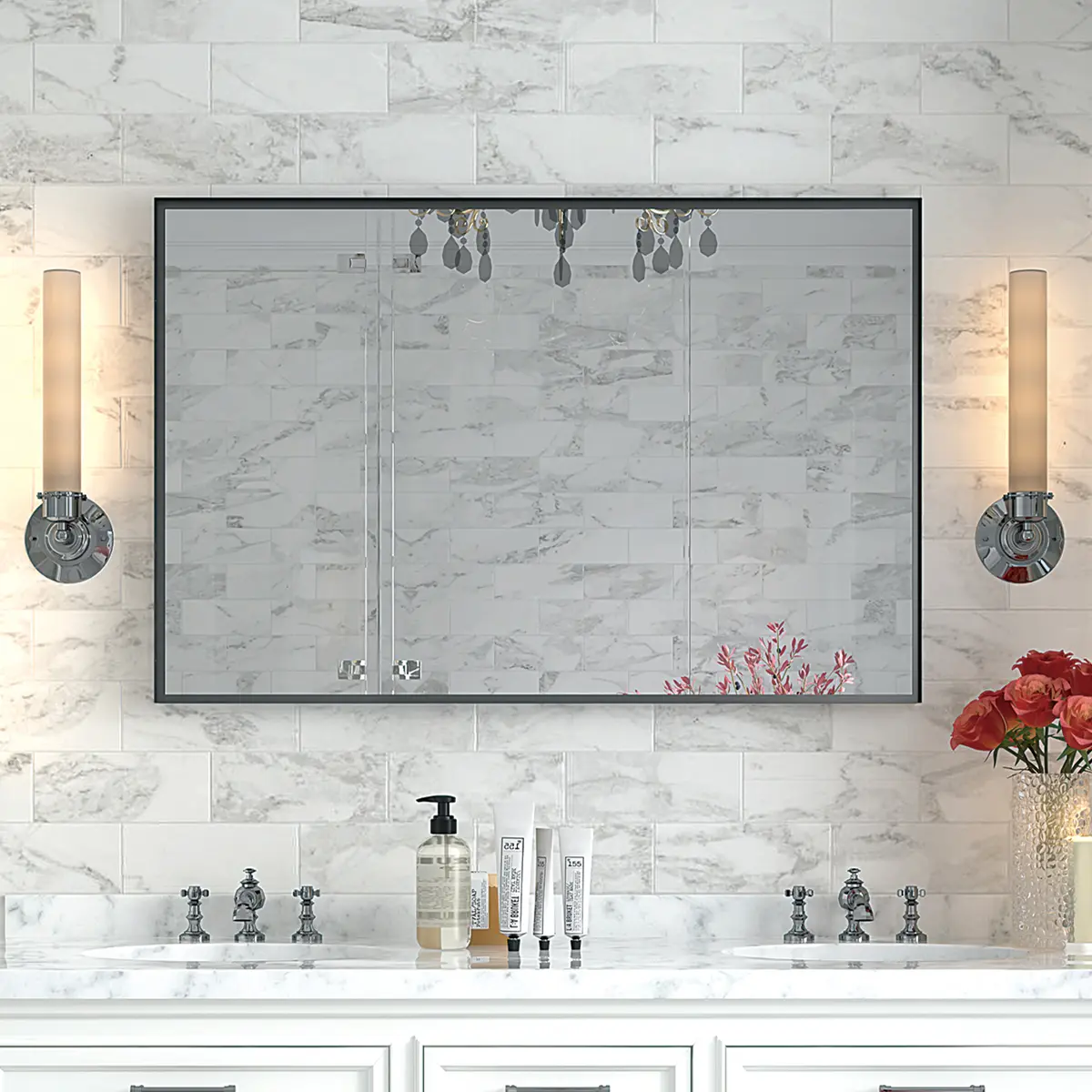 YYDS 40x30inch Glossy Black Bathroom Mirrors For Wall Rectangle Vanity Mirror Corner Hangs Farmhouse Mirror Modern Metal Framed Rectangular Mirror, Decorative Square Corner Mirror(Horizontal & Vertical)
