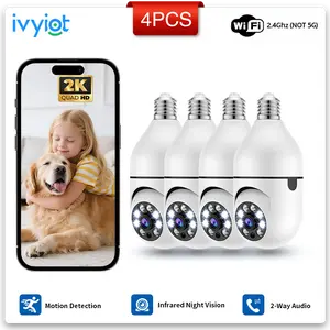 Ivyiot 4PCS 2K Light Bulb Camera Wireless Home Supermarket Security Monitor with Remote Connection and Easy Installation 360 View for Store Managers Home Safety