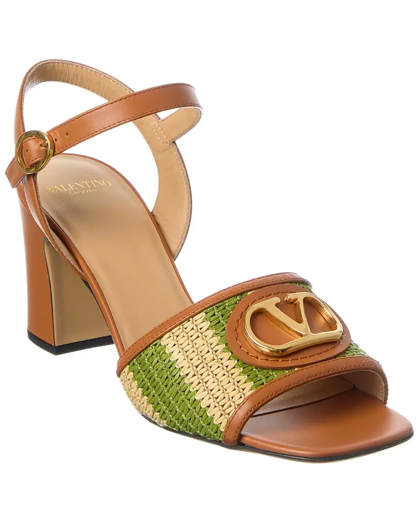 Valentino VLogo Signature 75 Straw & Leather Sandal