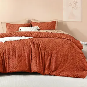 Burnt Orange King Size Comforter,3 Terracotta Tufted Boho Farmhouse Comforter Sets,Lightweight Fluffy Comforter for (104x90In Comforter  2 Pillowcases)