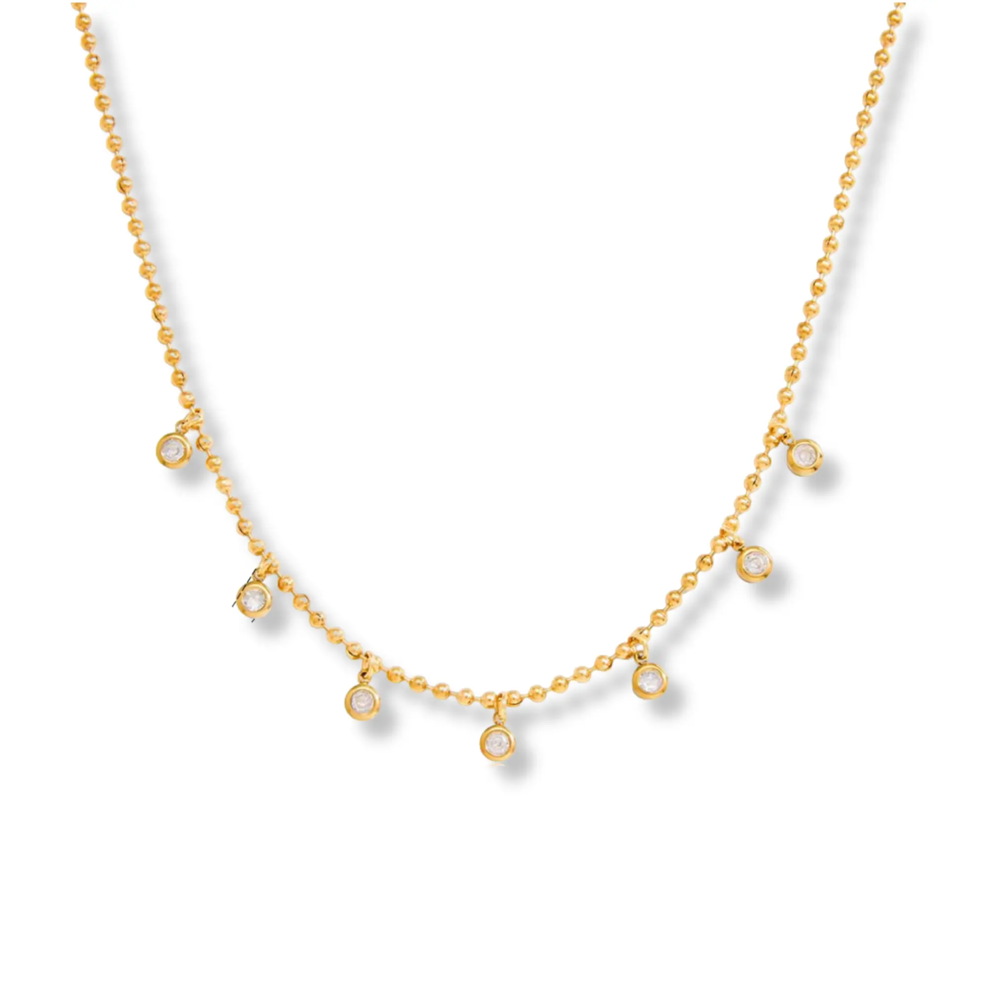 Sestra by Intro Stainless Steel Ball Chain with Station Circle CZs
