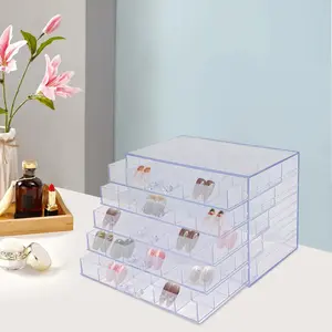Acrylic Jewelry Organizer Boxes, 5-Layer 120 Grids Storage Box for Earrings, Rings, Necklaces, Beads, Clear Display Case