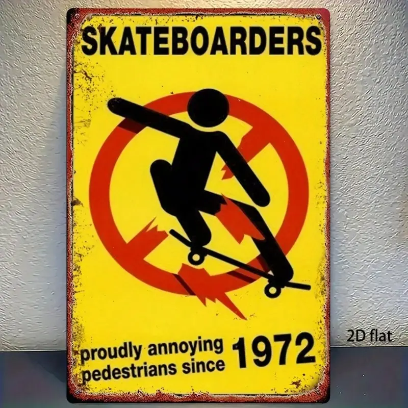 Sk8 Icon Vintage 2D Flat Metal Poster - Vintage Skateboarders Wall Art, Man Cave Decor, Funny Skate Sign Gift For Home & Office