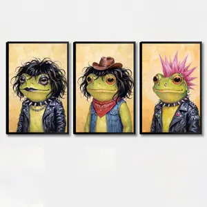 Frog in Wig Print Poster, Country Western Animal Wall Art, Quirky Punk Rock Animal Wall Art, Heavy Metal Frog Print