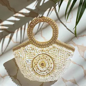 Mirana Gold Shell Pearl Handbag – Elegant Bridal & Evening Purse