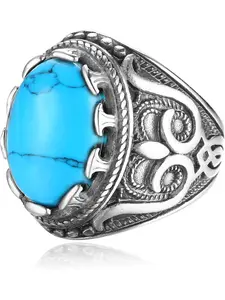 Retro Large Tiger Eye Stone Mens Ring, Turquoise Vintage Ring for Men, Oval Gemstone Stainless Steel Ring, Size 7-13, Street Style