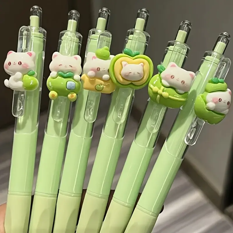 1/3/6-piece set of apple-shaped cat quick-drying pens, black-button ballpoint pens with water-based ink, neutral-tip pens, Writing tools, suitable for office stationery, and gifts for Christmas, Easter, and back-to-school season