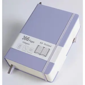 Thick  Notebook with 366 Numbered Pages, A5 Dotted Journal for Writing with 100GSM Dot Grid Paper, Hardcover Leather Notebooks for Women Men School Note Taking Work Diary, 5.7"x8.3" Lavender