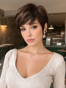 100% Human Hair Highlights Pixie Cut Wig ✨ Silky Smooth, Natural Look, Breathable Cap