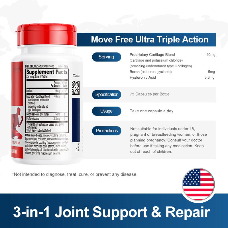 【Joint Health】Move Free Ultra Triple Action Joint Supplement 1 Pack of 75 Tablets 2 Bottles Glucosamine Chondroitin MSM for Joint Health