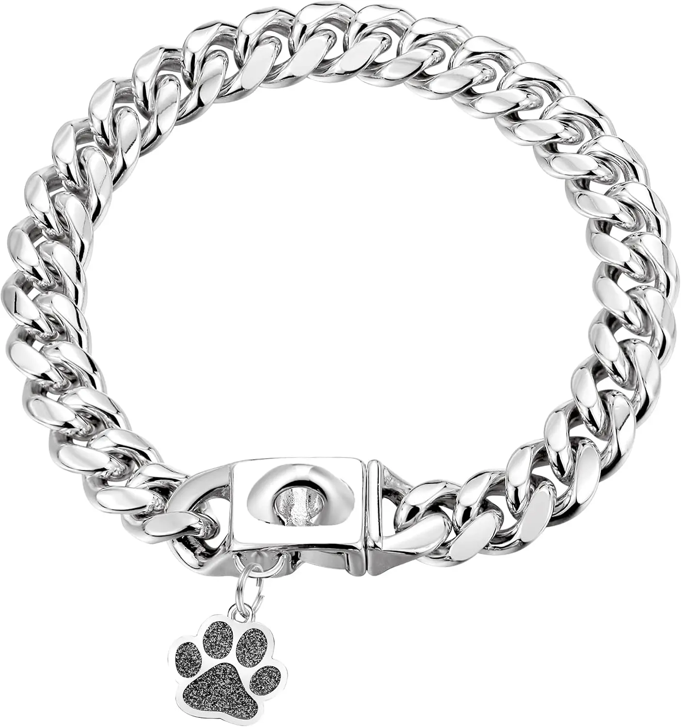 Dog Chain Collars Heavy Duty Stainless Steel Dog Collar 10mm Cuban Link Dog Collar Metal Dog Chain with Snap Buckle Dog tag for Medium Dogs(20")