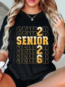 100% Cotton Unisex Senior Class of 2026 Graduation Back To School Senior 26 T-Shirt Casual Graphic Printed Vintage Tshirt