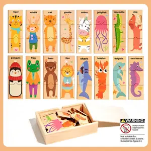 Educational Wooden Puzzle Box, Animal Shape Matching Game, Baby Early Learning English Words Recognition Toy, Shape Recognition Puzzles