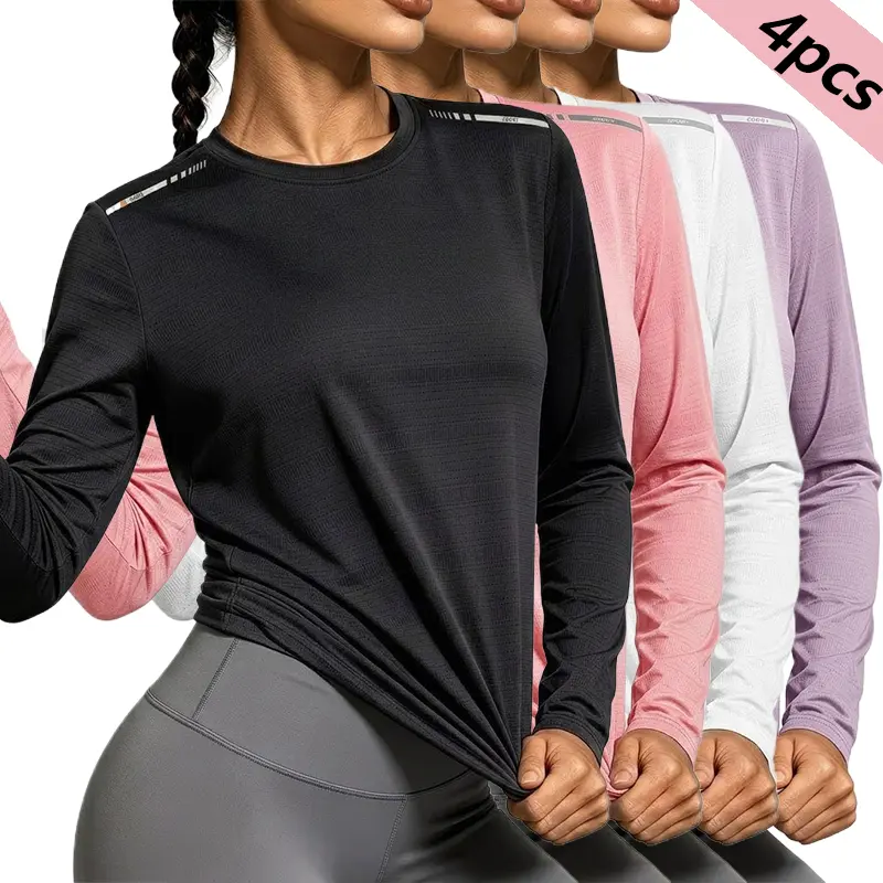 Pack of 4 women’s printed long-sleeve tops, suitable for outdoor and casual wear, versatile for various outfits.